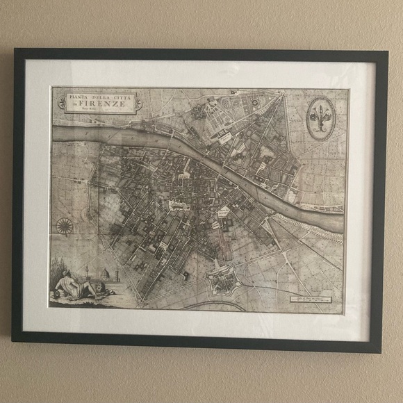 Framed Reproduction Print of 1847 Pocket Map City of Florence (Firenze) Italy